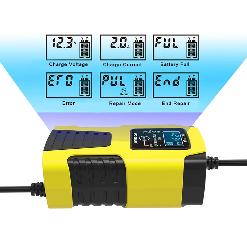 Smart Battery Charger 6V/12V 2A - Automatic Digital Display