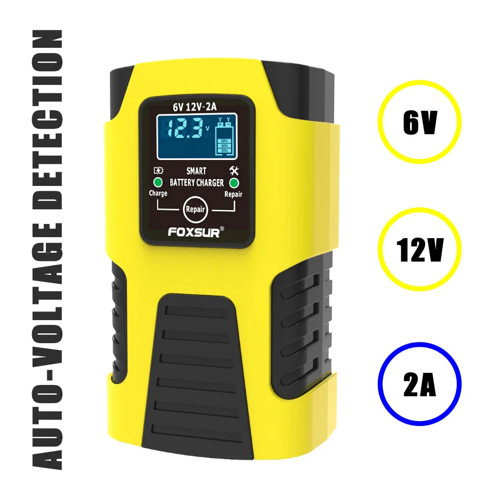 Smart Battery Charger 6V/12V 2A - Automatic Digital Display