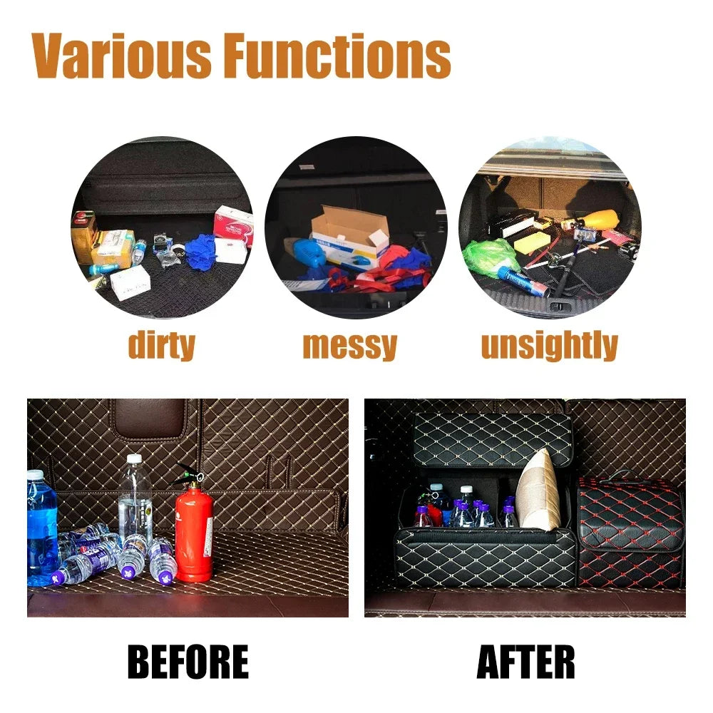 Collapsible Trunk Organizer - Premium PU Leather Storage Box