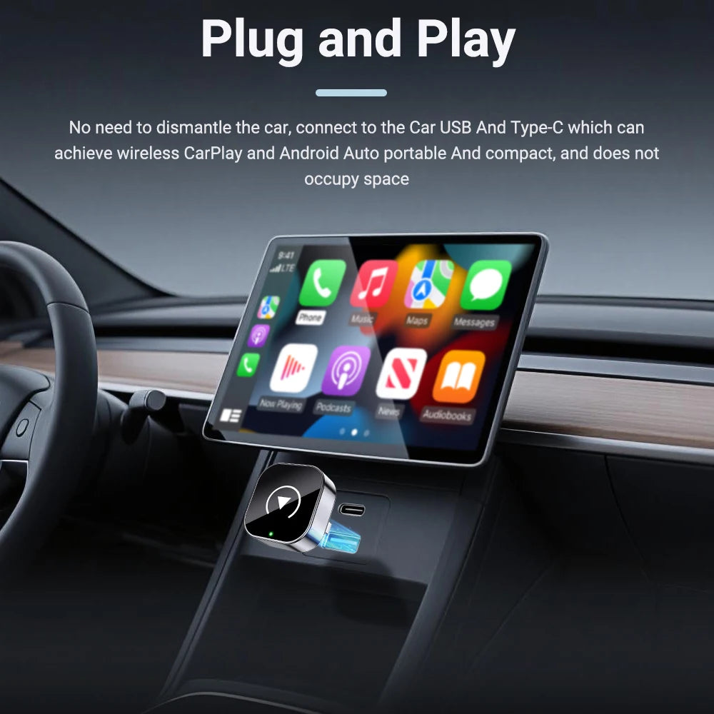 2-in-1 Wireless CarPlay & Android Auto Adapter – Plug & Play, 5GHz, Auto-Connect