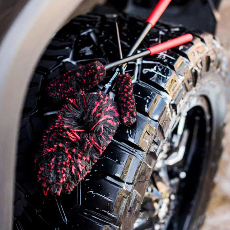 Flexible Wheel Detailing Brush - Soft Wool Bristles for Scratch-Free Rim & Tire Cleaning