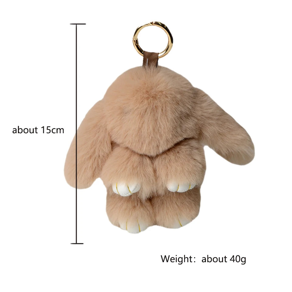 Fluffy Rabbit Fur Keychain - Soft Pom Pom Bag Charm & Car Accessory