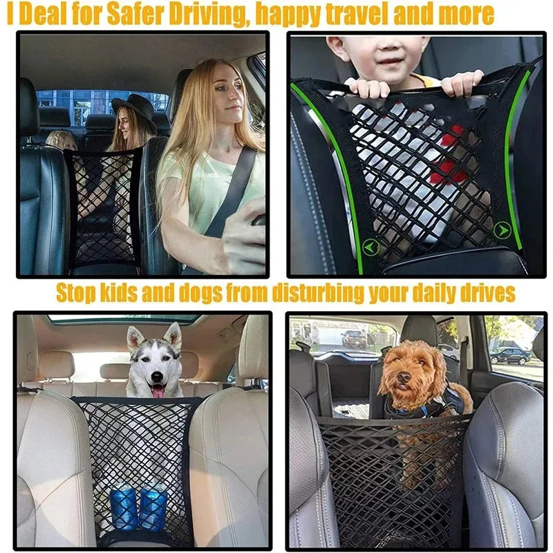 Car Seat Gap Storage Net Organizer - Stretchable Mesh Barrier & Pet Divider for Front Seats