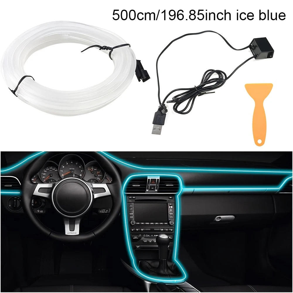 5m USB EL Wire Car Interior Ambient Light Strip – Flexible Neon Glow for Dashboard & Trim (DIY)