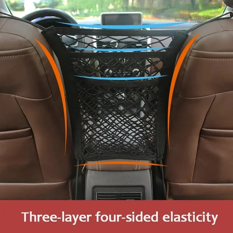 Car Seat Gap Storage Net Organizer - Stretchable Mesh Barrier & Pet Divider for Front Seats