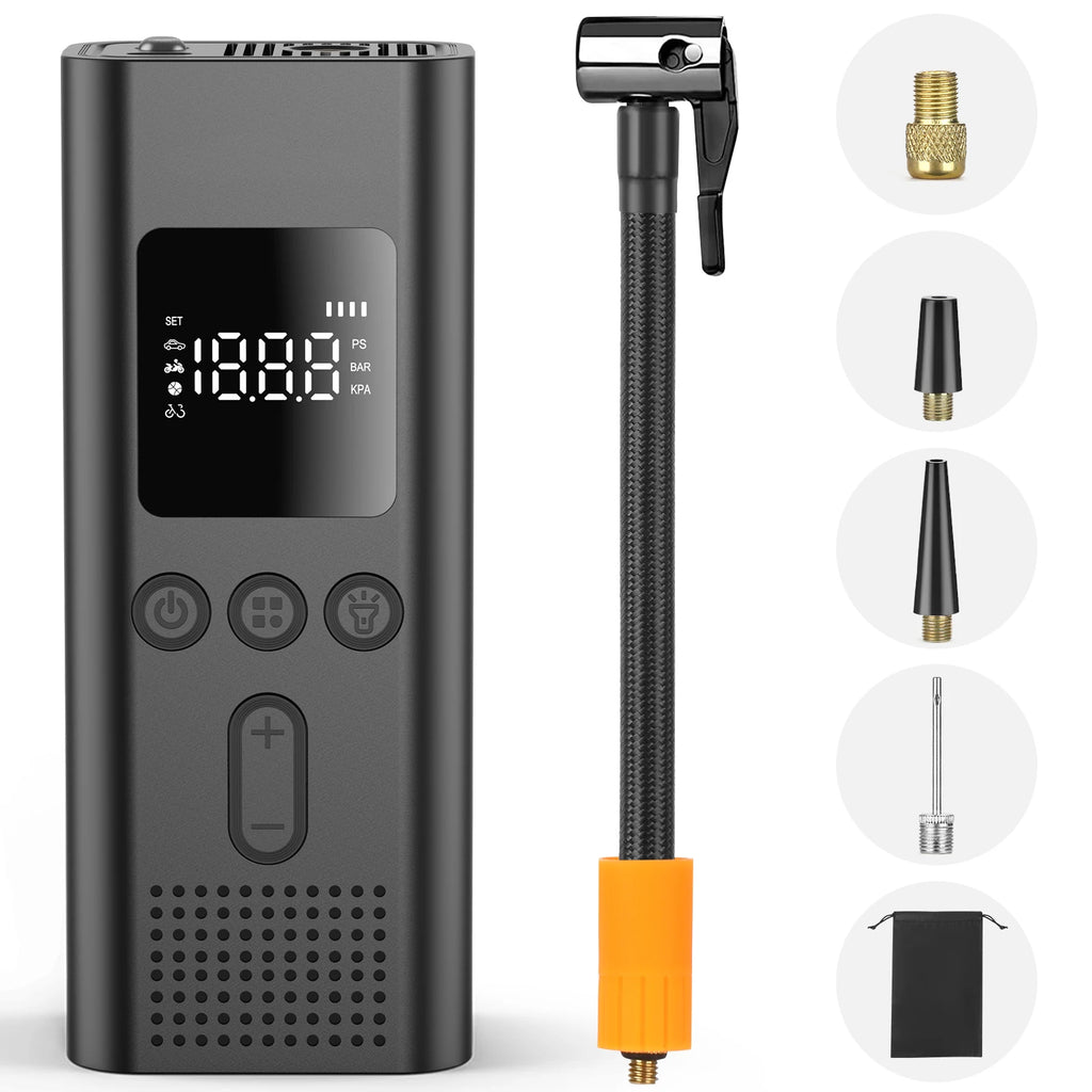 Portable Electric Tire Inflator - 150 PSI Rechargeable Air Pump for Cars, Bikes & Motorcycles