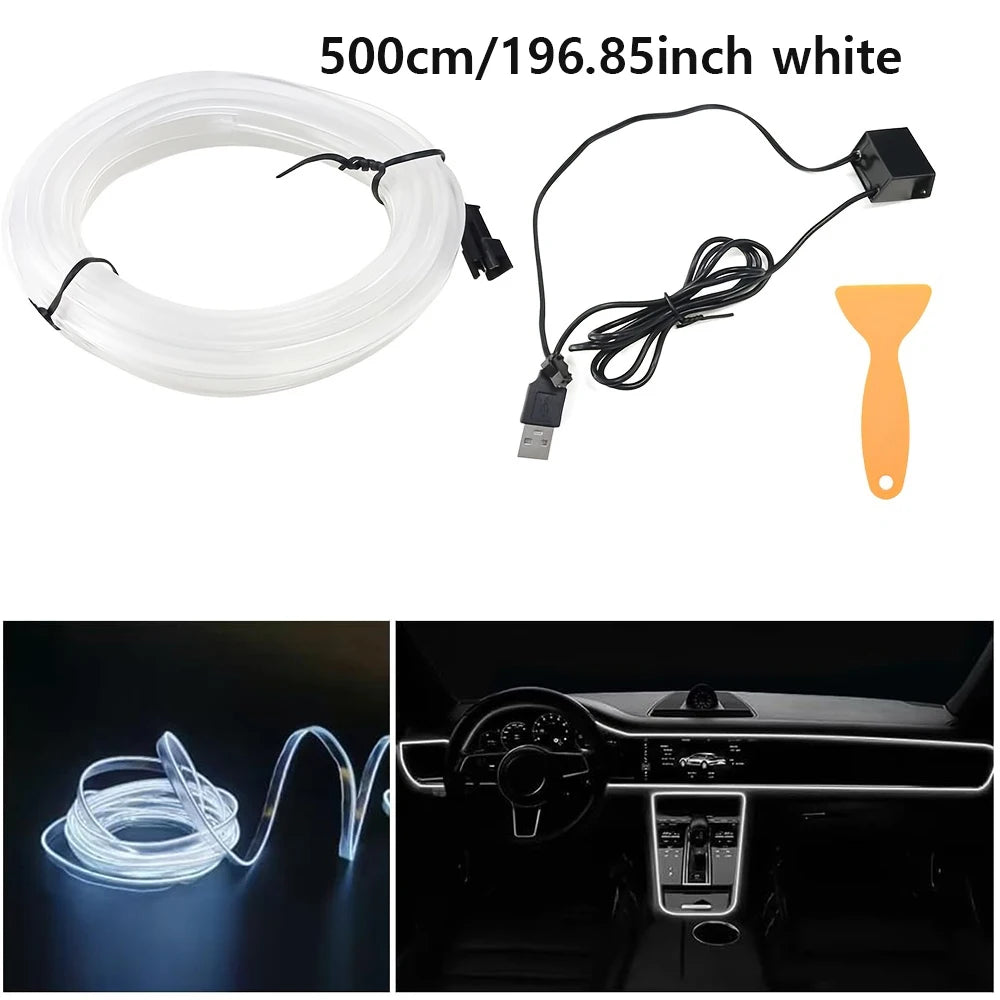 5m USB EL Wire Car Interior Ambient Light Strip – Flexible Neon Glow for Dashboard & Trim (DIY)