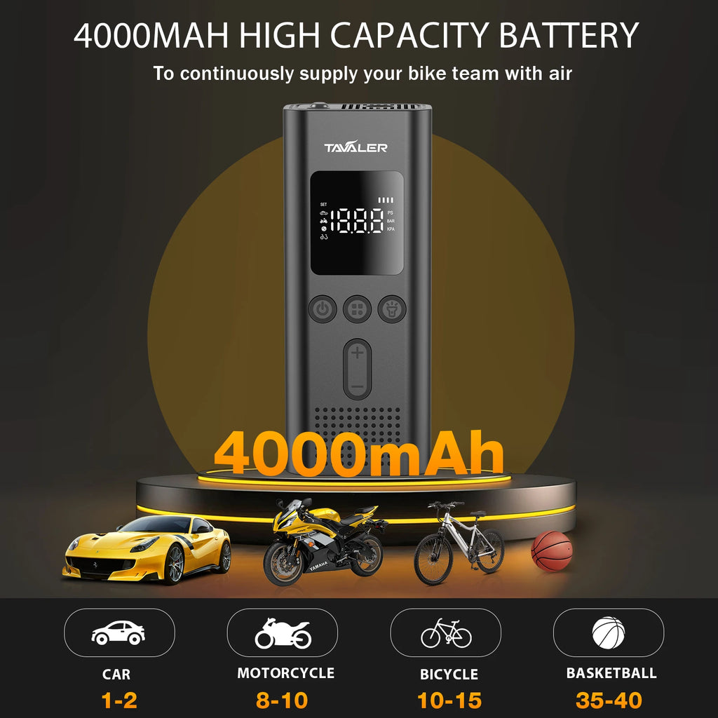 Portable Electric Tire Inflator - 150 PSI Rechargeable Air Pump for Cars, Bikes & Motorcycles