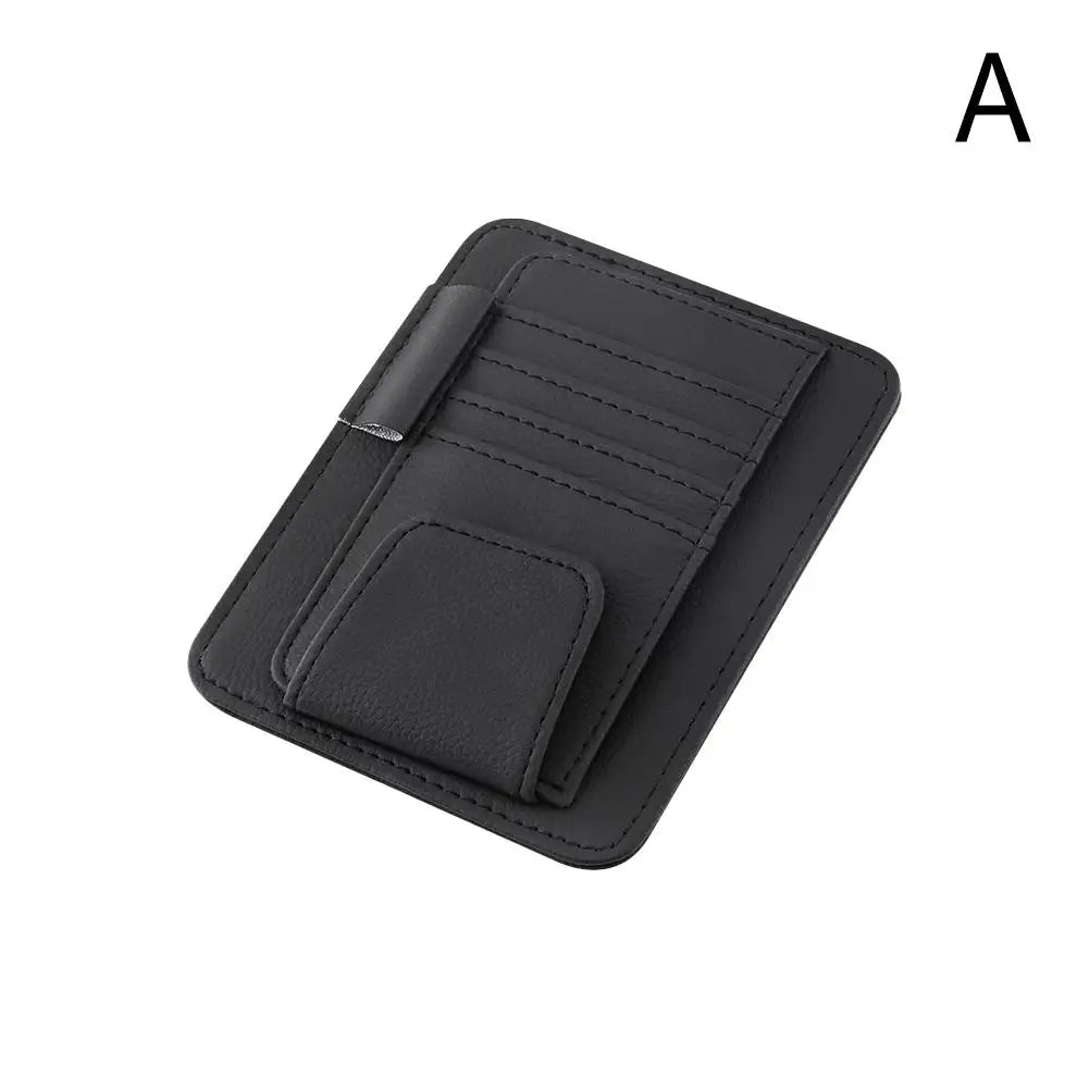 PU Leather Sun Visor Organizer - Multi-Pocket Card & Sunglasses Holder