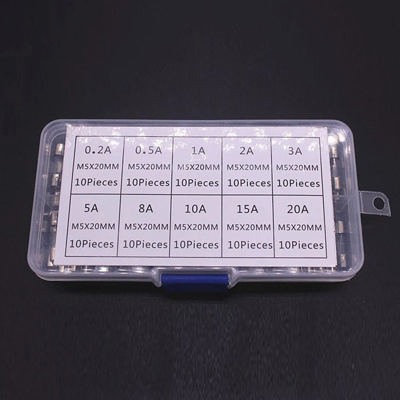 Glass Tube Fuse Assortment Kit – 72 or 100 Pcs, 0.2A–30A for Cars & Appliances