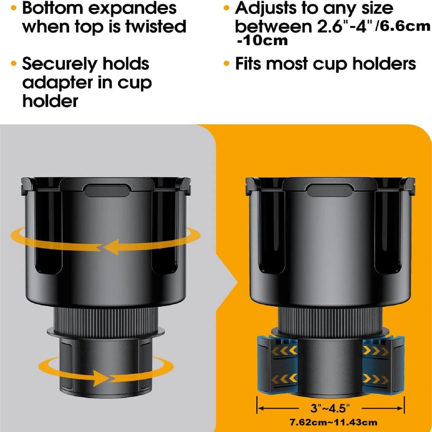 2-in-1 Cup Holder Expander - Adjustable Organizer with Phone Holder