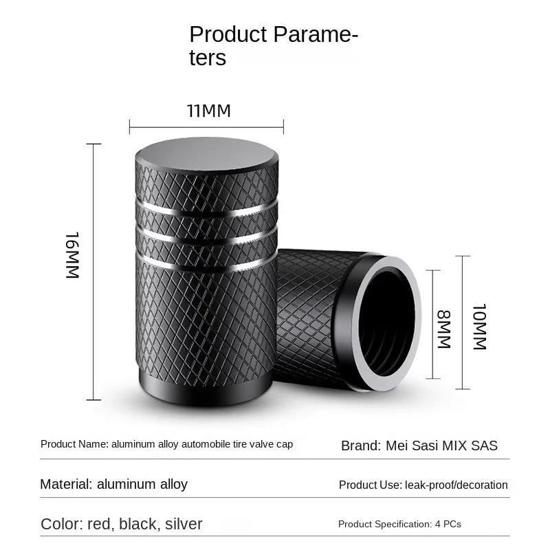 Aluminum Tire Valve Stem Caps - Knurled Grip Design (4-Pack)