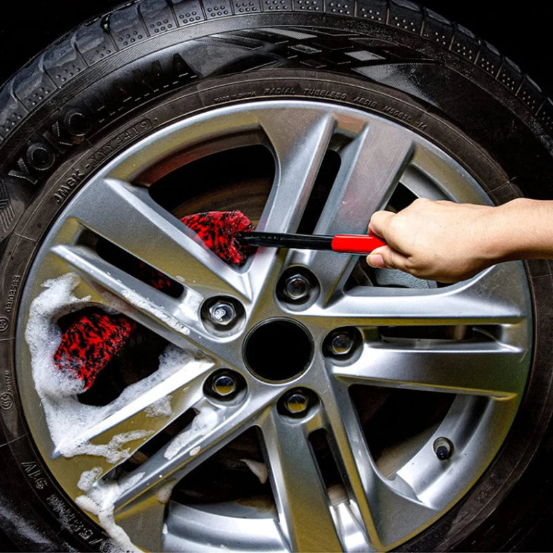 Flexible Wheel Detailing Brush - Soft Wool Bristles for Scratch-Free Rim & Tire Cleaning