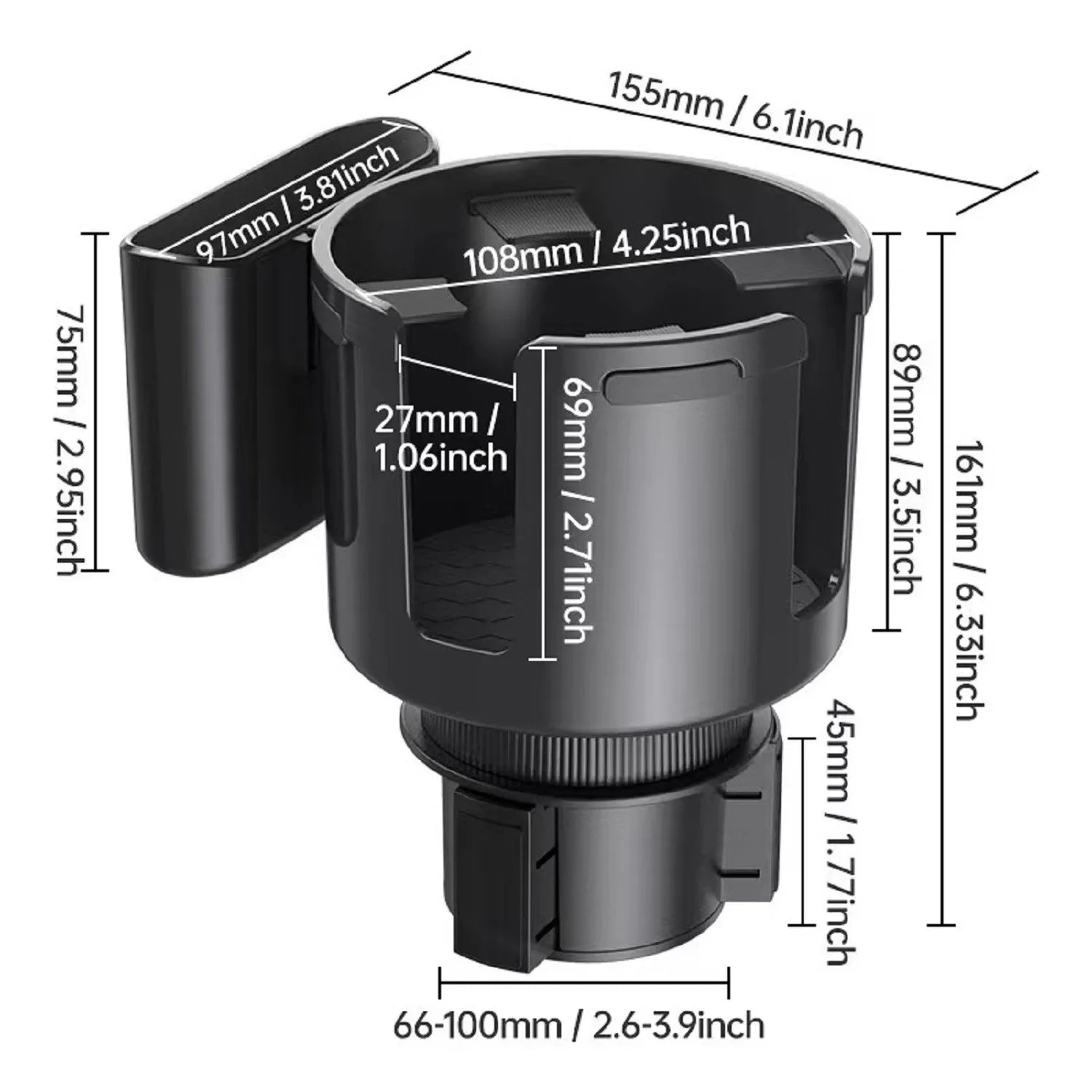 2-in-1 Cup Holder Expander - Adjustable Organizer with Phone Holder