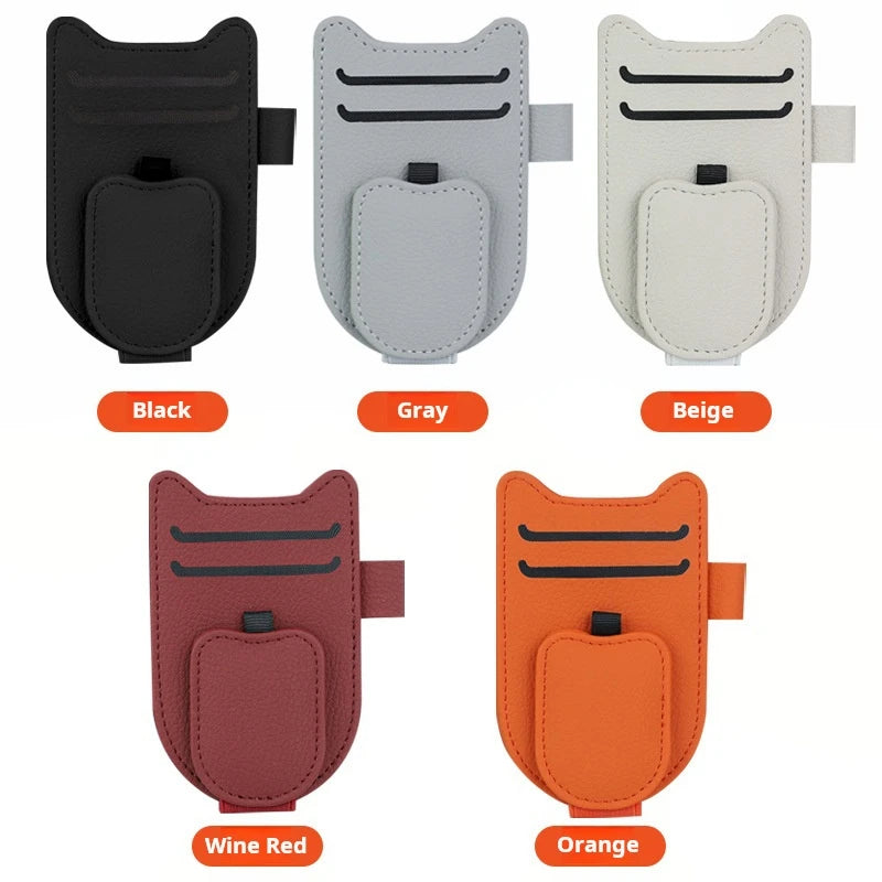 Magnetic Car Sunglasses Holder - Premium PU Leather Visor Clip for Glasses & Cards