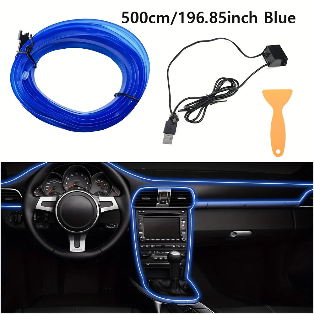 5m USB EL Wire Car Interior Ambient Light Strip – Flexible Neon Glow for Dashboard & Trim (DIY)
