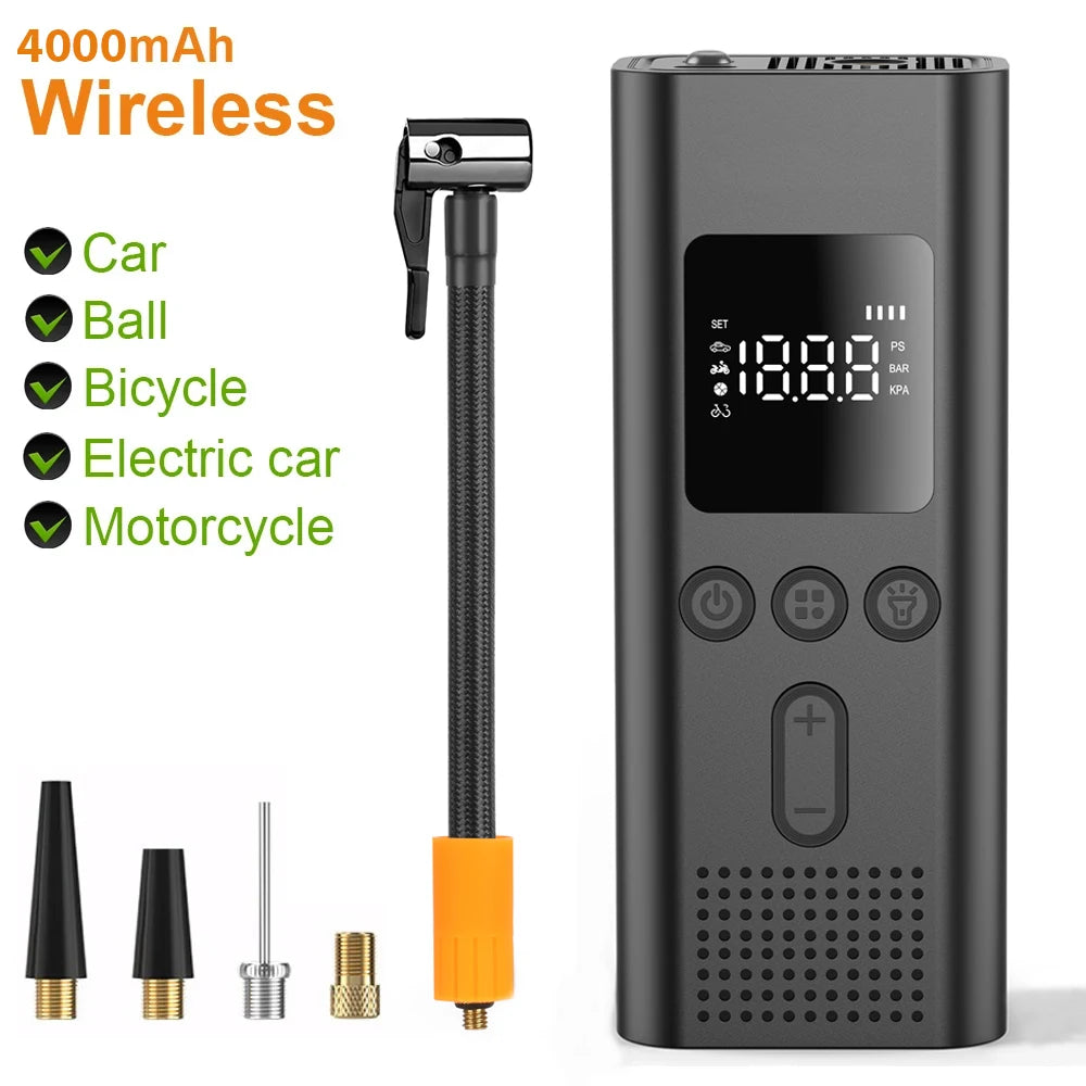 Portable Electric Tire Inflator - 150 PSI Rechargeable Air Pump for Cars, Bikes & Motorcycles
