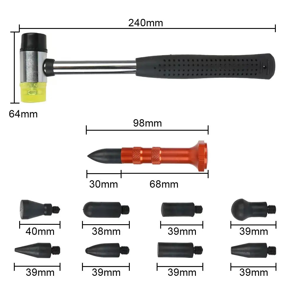Paintless Dent Repair Hammer & Tap Down Tool Set - 10-Piece Kit for Hail & Ding Removal