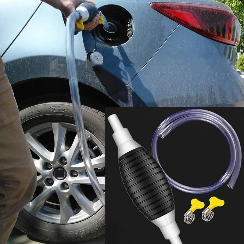 Manual Fuel Transfer Siphon Pump - Hand-Operated Gas & Oil Transfer Tool for Cars & Equipment