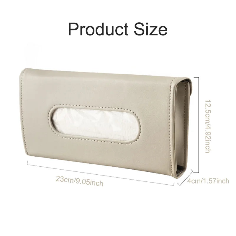 Car Sun Visor Tissue Holder - PU Leather Hanging Organizer