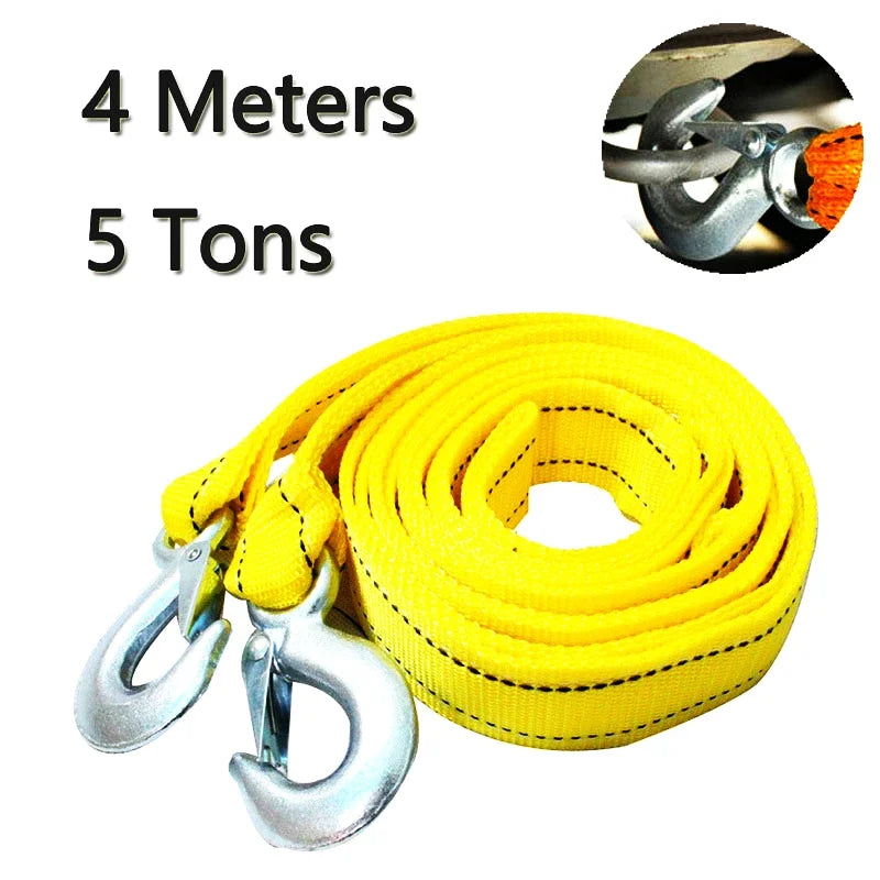 Heavy-Duty Tow Strap with Hooks - 3-5 Ton Capacity Emergency Recovery Rope