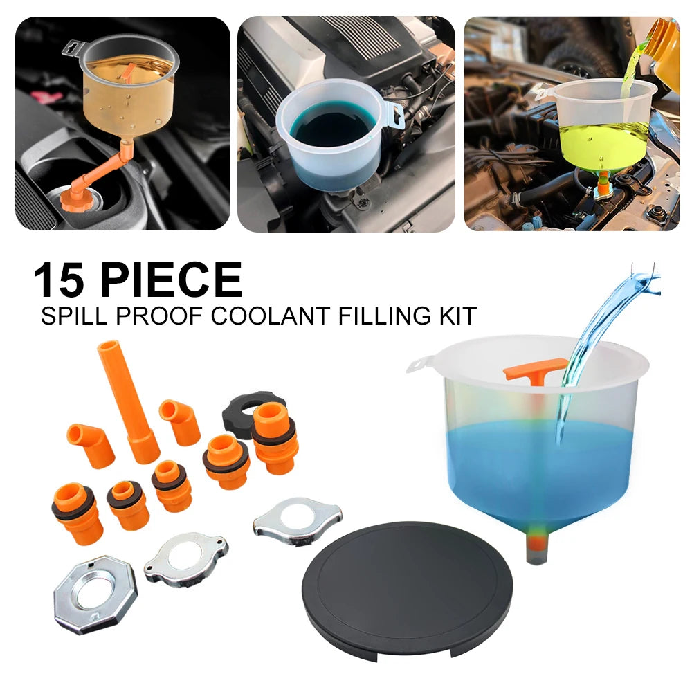 15-Piece Spill-Proof Coolant Filling Funnel Kit