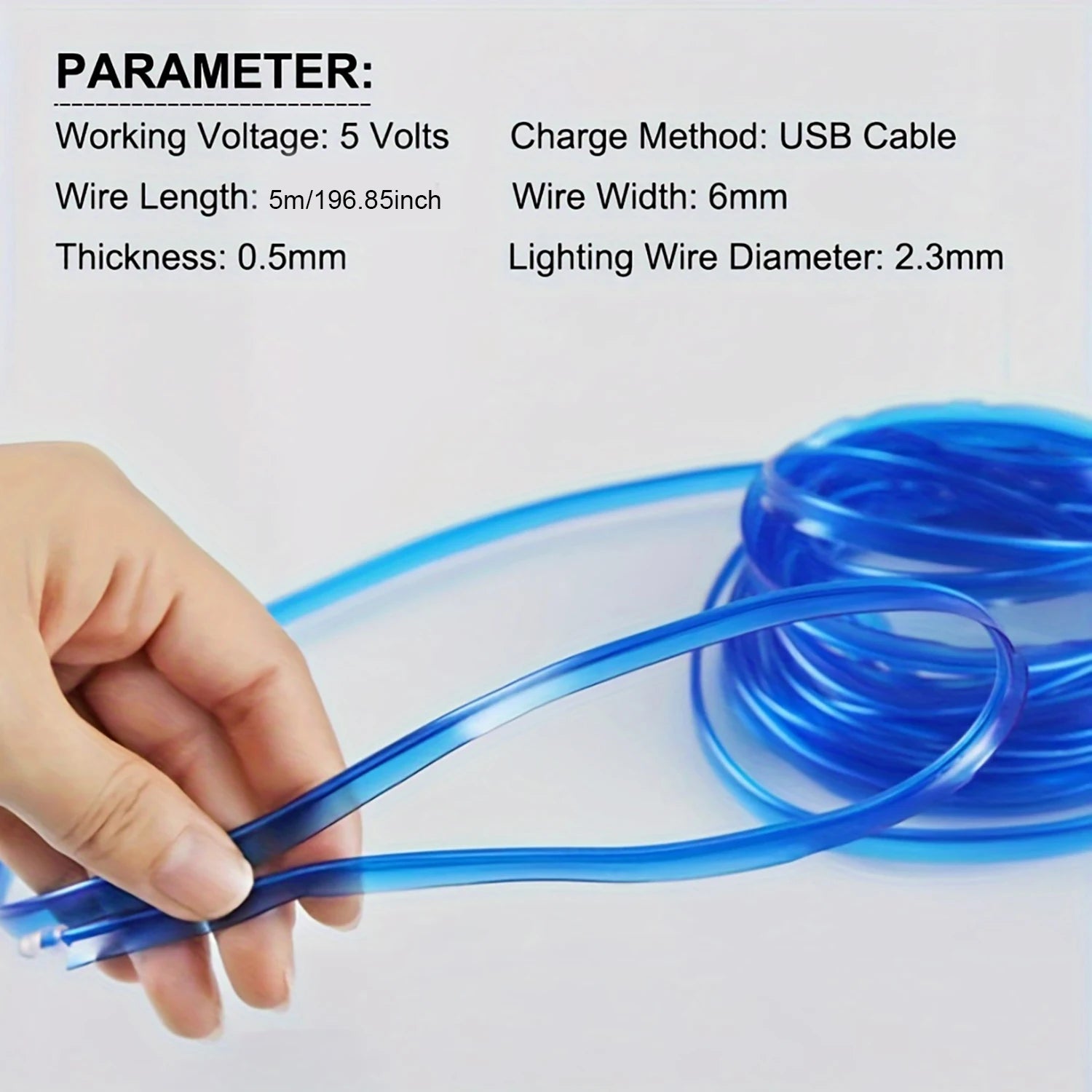 5m USB EL Wire Car Interior Ambient Light Strip – Flexible Neon Glow for Dashboard & Trim (DIY)