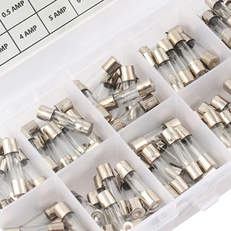 Glass Tube Fuse Assortment Kit – 72 or 100 Pcs, 0.2A–30A for Cars & Appliances