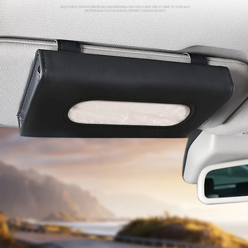 Car Sun Visor Tissue Holder - PU Leather Hanging Organizer
