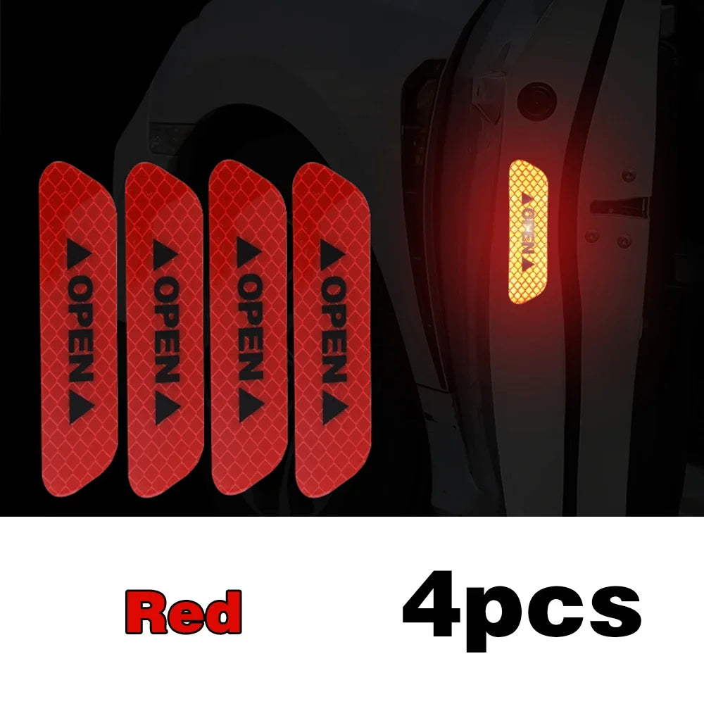 Reflective Car Door Safety Stickers - OPEN Warning Tape (4-Pack)