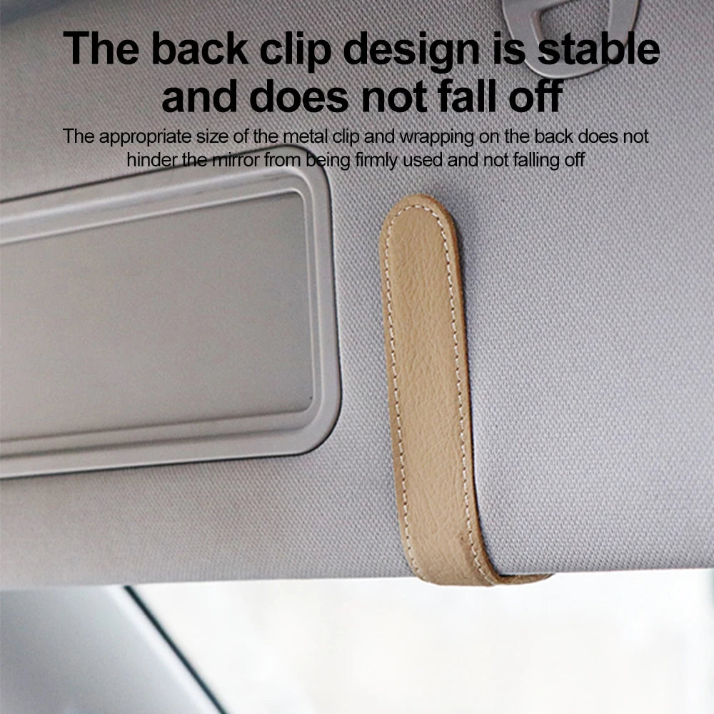 Leather Sun Visor Glasses Holder - Multi-Purpose Clip Organizer