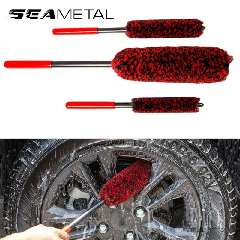Flexible Wheel Detailing Brush - Soft Wool Bristles for Scratch-Free Rim & Tire Cleaning