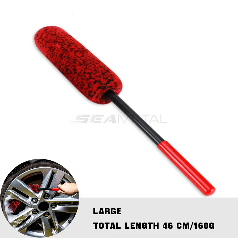 Flexible Wheel Detailing Brush - Soft Wool Bristles for Scratch-Free Rim & Tire Cleaning