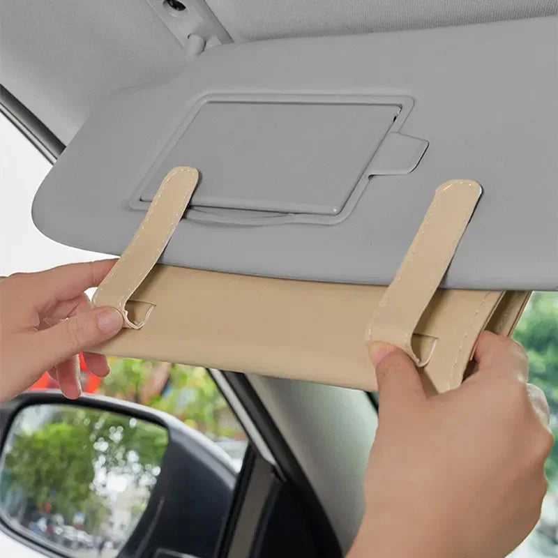 Car Sun Visor Tissue Holder - PU Leather Hanging Organizer
