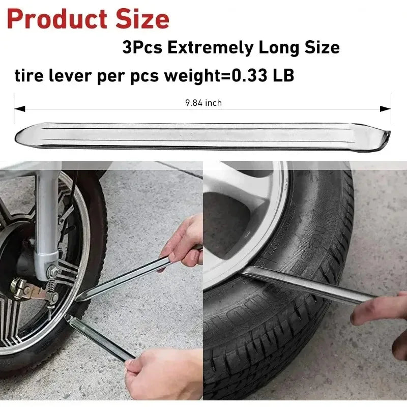 Tire Lever Tool Set - Heavy-Duty Steel Spoon Irons for Cars, Motorcycles & Bicycles