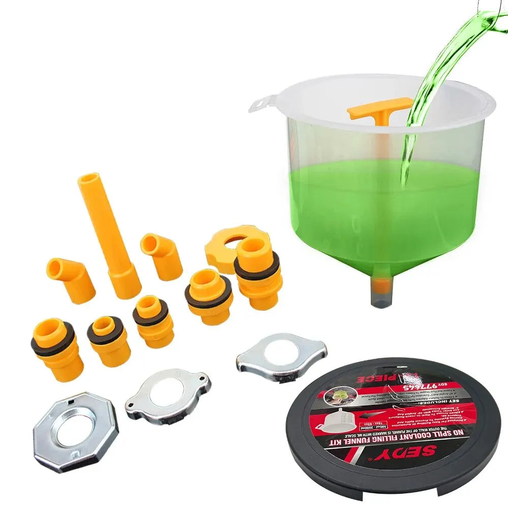 Spill-Proof Coolant Filling Funnel Kit - 15-Piece Universal Oil & Fluid Set