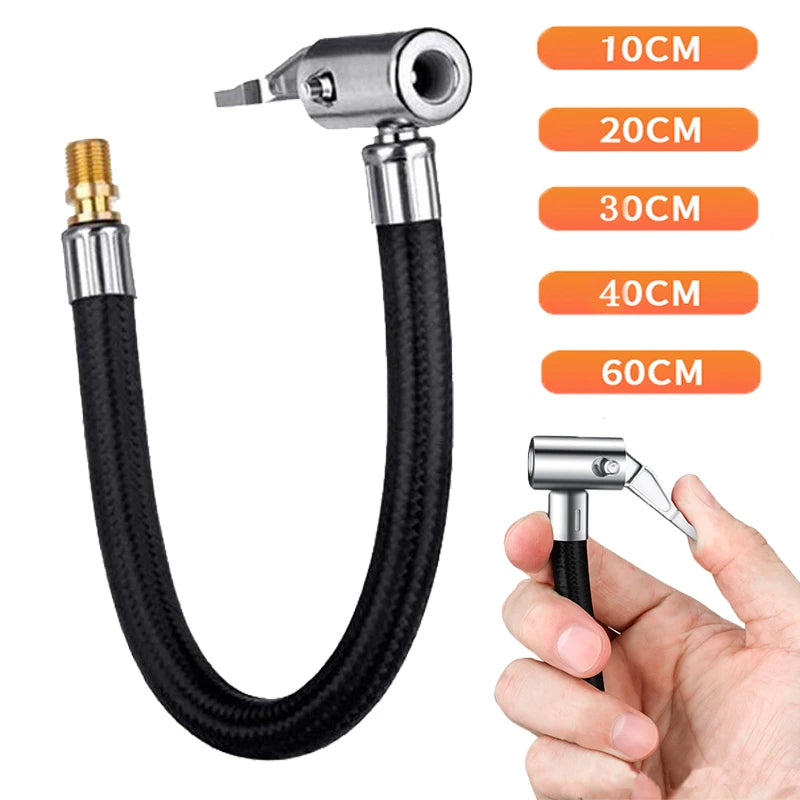 Tire Air Inflator Extension Hose - 10cm to 60cm Flexible Adapter for Cars & Motorcycles