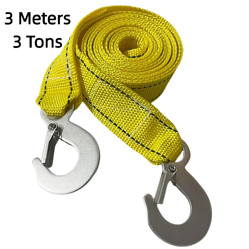 Heavy-Duty Tow Strap with Hooks - 3-5 Ton Capacity Emergency Recovery Rope