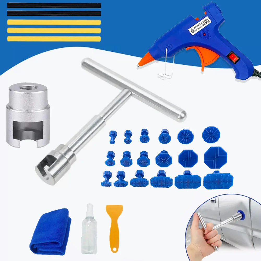 Paintless Dent Repair Kit - Professional Dent Puller Tool Set with Glue Gun & Tabs