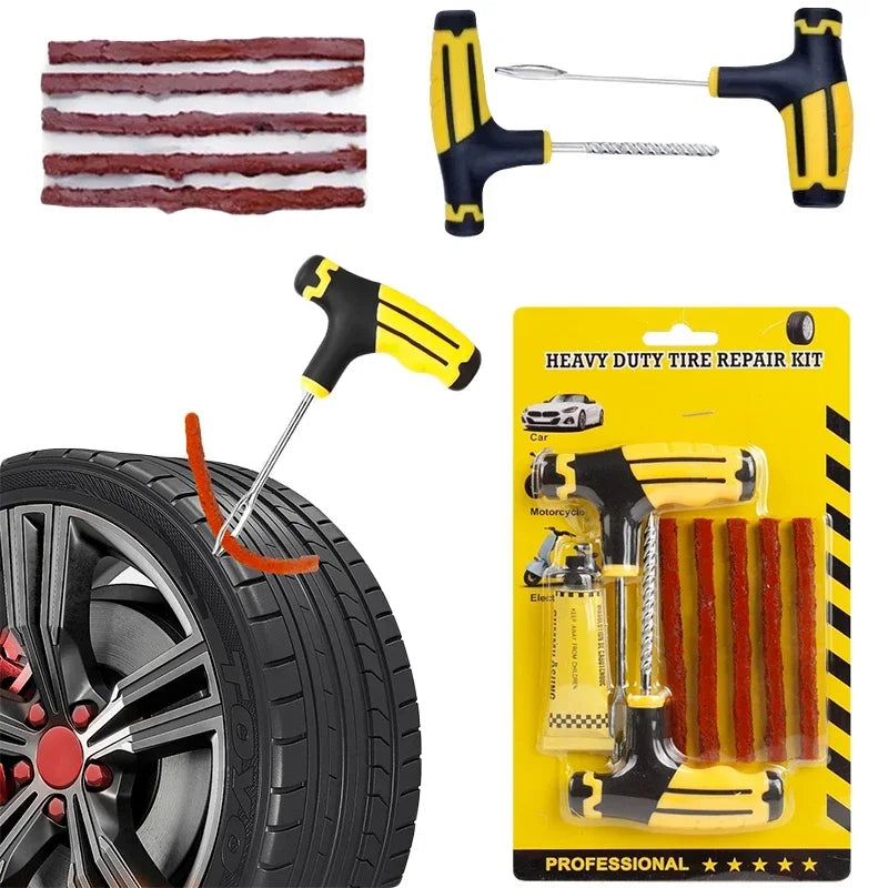 Tubeless Tire Repair Kit - Emergency Puncture Plug Tool Set for Cars, Bikes & Motorcycles