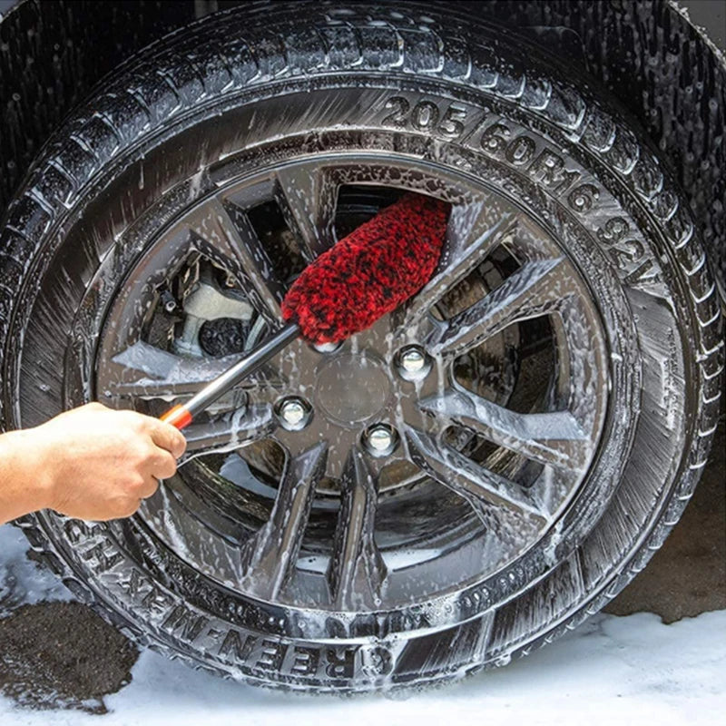 Flexible Wheel Detailing Brush - Soft Wool Bristles for Scratch-Free Rim & Tire Cleaning