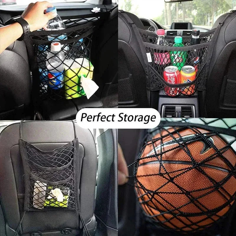 Car Seat Gap Storage Net Organizer - Stretchable Mesh Barrier & Pet Divider for Front Seats