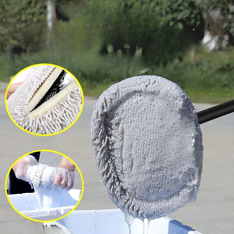 Telescoping Car Wash Mop - Extendable Chenille Brush with 90° Rotating Head