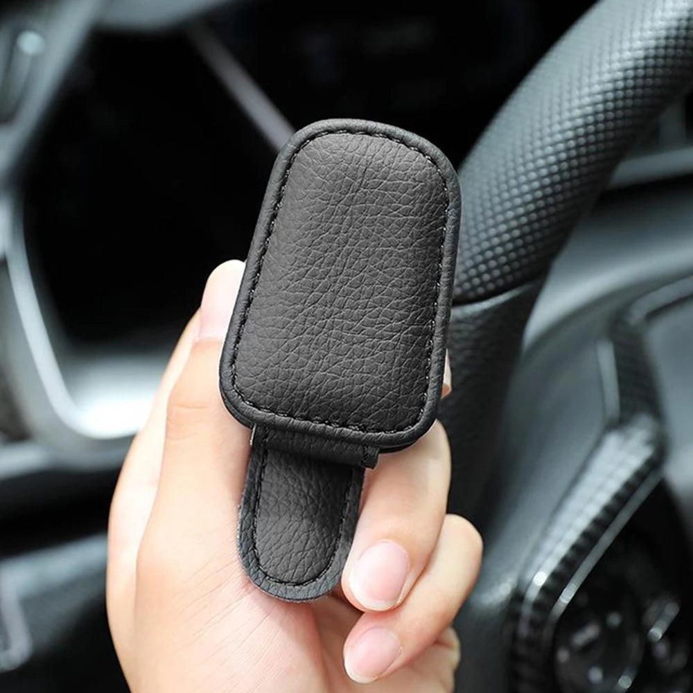 Leather Sun Visor Glasses Holder - Multi-Purpose Clip Organizer