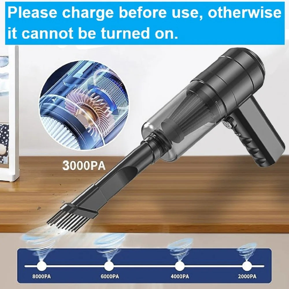 Cordless Handheld Car Vacuum Cleaner – 3000Pa Suction, USB-C Rechargeable