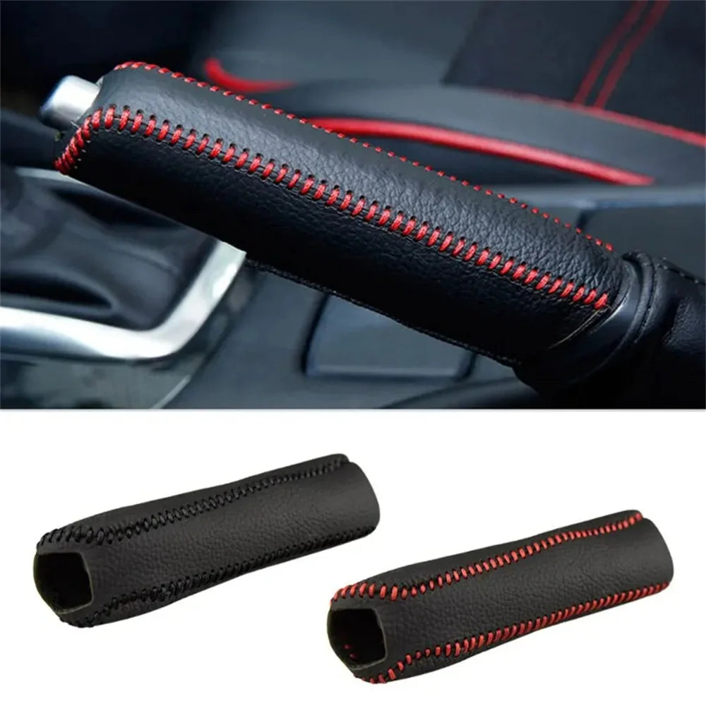 Genuine Leather Handbrake Cover - Premium Cowhide Grip Sleeve for Interior Upgrade