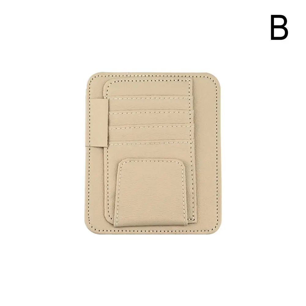 PU Leather Sun Visor Organizer - Multi-Pocket Card & Sunglasses Holder
