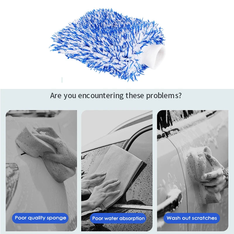 Premium Microfiber Car Wash Mitt - Ultra-Soft Plush Glove for Scratch-Free Cleaning