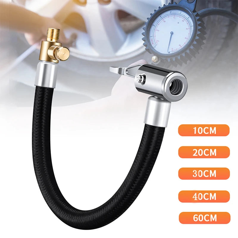 Tire Air Inflator Extension Hose - 10cm to 60cm Flexible Adapter for Cars & Motorcycles