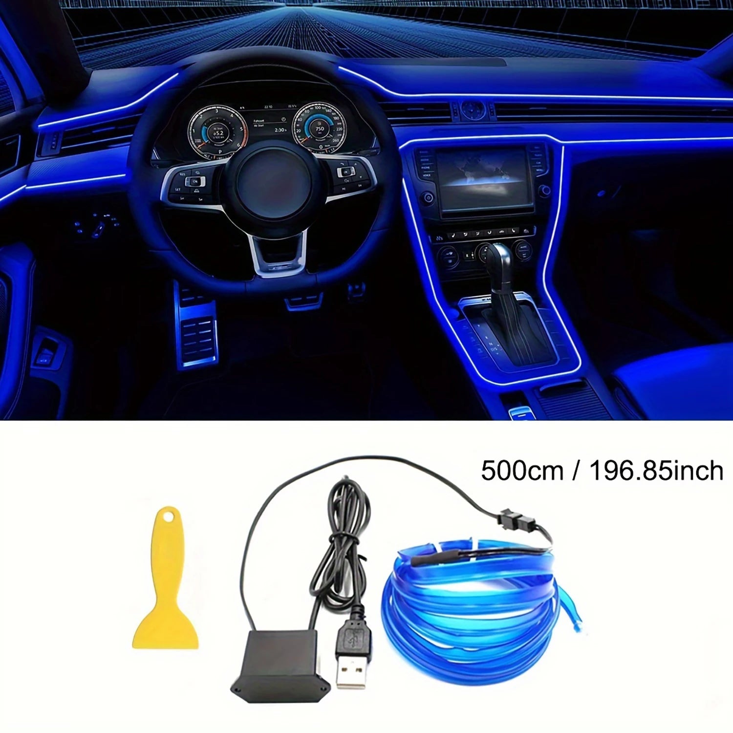 5m USB EL Wire Car Interior Ambient Light Strip – Flexible Neon Glow for Dashboard & Trim (DIY)